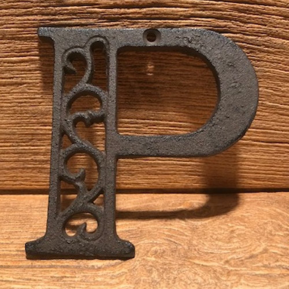 Cast Iron Letter "P" 4 5/8"tall Ornate Raw Cast Iron Ready for Paint 0184-0557-P
